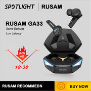 RUSAM GA33 Gamer Headset Low Latency Bluetooth Headphones TWS Wireless Bass Touch Control Earbuds HD Noise Cancellation Earphone