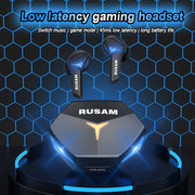 RUSAM GA33 Gamer Headset Low Latency Bluetooth Headphones TWS Wireless Bass Touch Control Earbuds HD Noise Cancellation Earphone