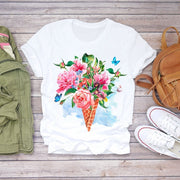 BONJEAN Floral Flower Fashion Lady T-shirts